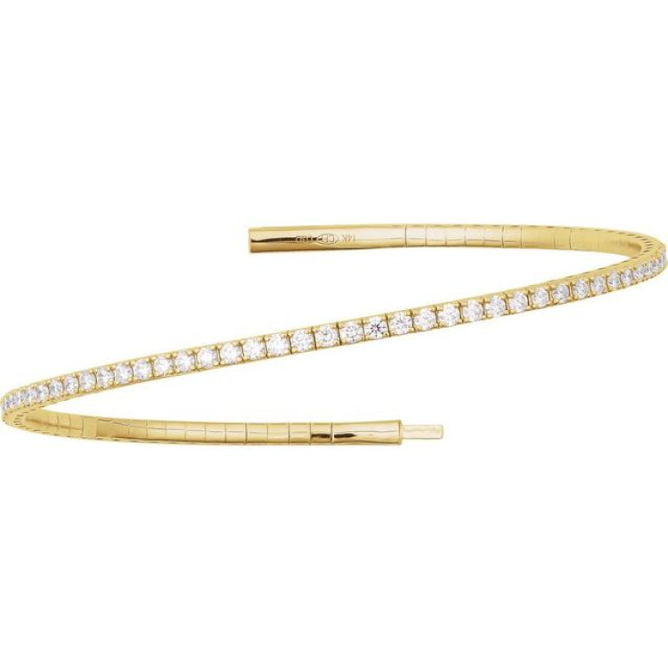 14K Yellow Gold 3 CTW Natural Diamond Flexible Bangle 7" Bracelet