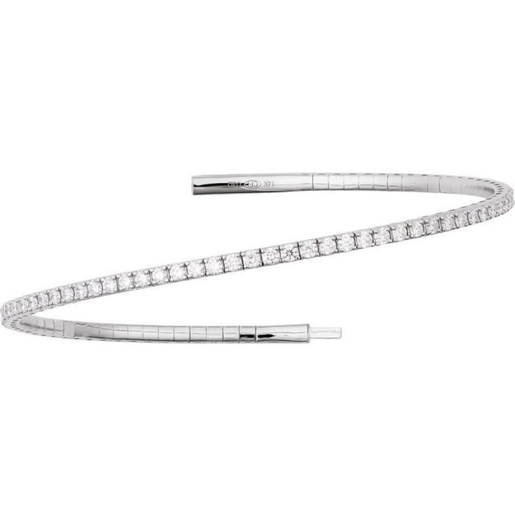 14K White Gold 3 CTW Natural Diamond Flexible Bangle 7" Bracelet