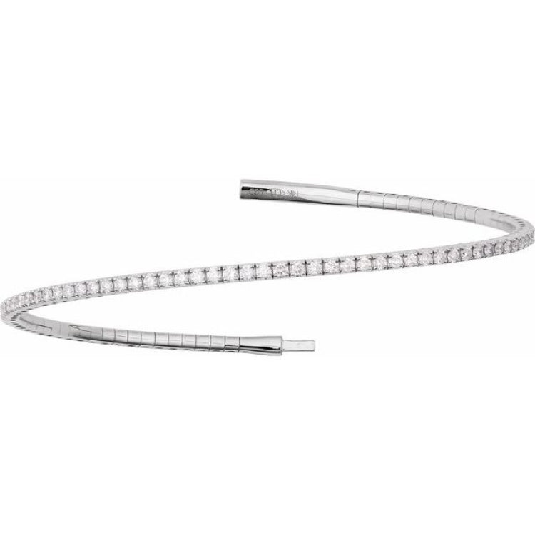 14K White Gold 1 1/2 CTW Lab-Grown Diamond Flexible Bangle 7" Bracelet