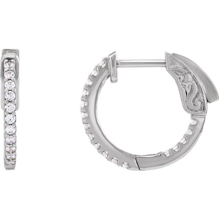 14K White Gold 1/3 CTW Lab-Grown Diamond Inside-Outside 15.5 mm Hinged Hoop Earrings