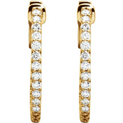 14K Yellow Gold 1/2 CTW Lab-Grown Diamond Inside-Outside 19 mm Hinged Hoop Earrings