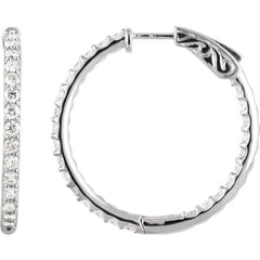 14K White Gold 2 CTW Lab Grown Diamond Inside Outside 29.5 mm Hinged Hoop Earrings