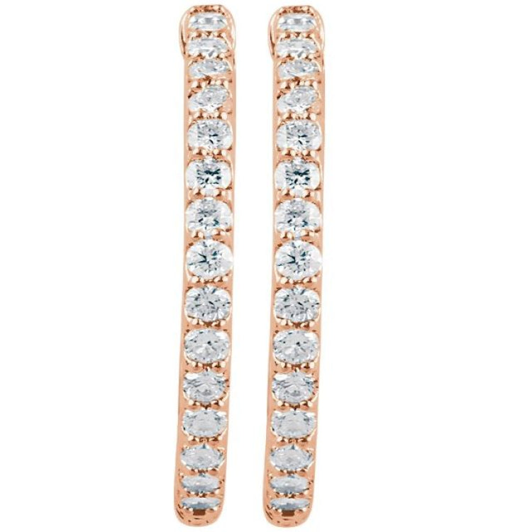14K Rose Gold 2 CTW Lab-Grown Diamond Inside-Outside 29.5 mm Hinged Hoop Earrings