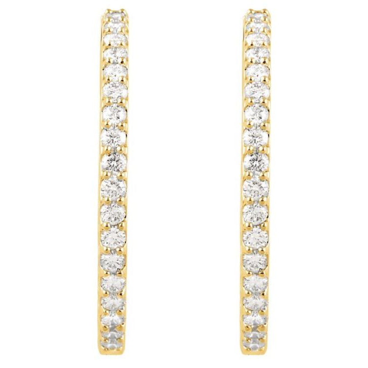 14K Yellow Gold 3 CTW Lab-Grown Diamond Inside-Outside 34.5 mm Hinged Hoop Earrings