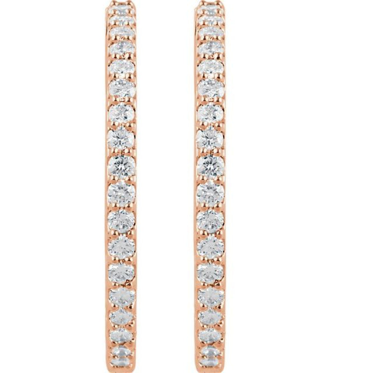 14K Rose Gold 3 CTW Lab-Grown Diamond Inside-Outside 34.5 mm Hinged Hoop Earrings