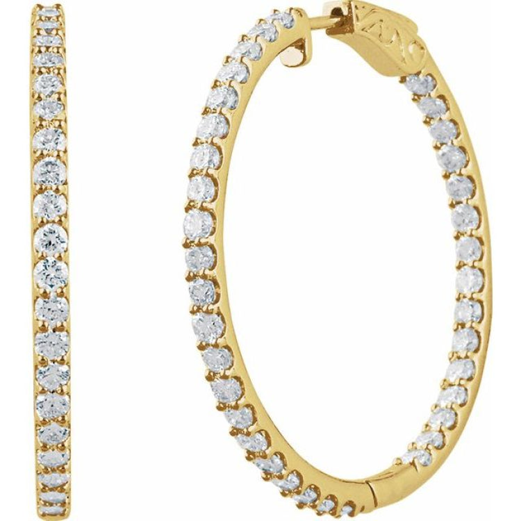 14K Yellow Gold 5 CTW Lab-Grown Diamond Inside-Outside 41.5 mm Hinged Hoop Earrings