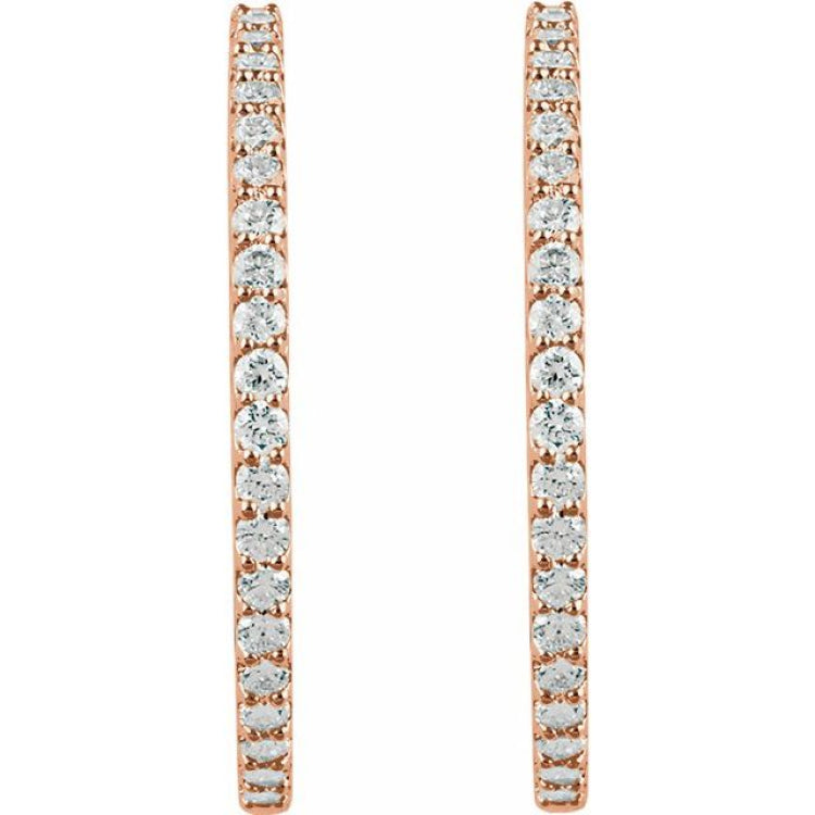14K Rose Gold 5 CTW Lab-Grown Diamond Inside-Outside 41.5 mm Hinged Hoop Earrings