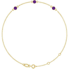 14K Yellow Gold Natural Amethyst Bezel-Set 3-Stone 6 1/2-7 1/2" Bracelet