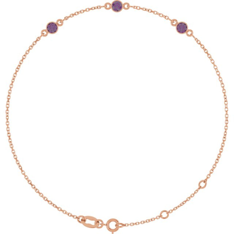14K Rose Gold Lab-Grown Alexandrite Bezel-Set 3-Stone 6 1/2-7 1/2" Bracelet
