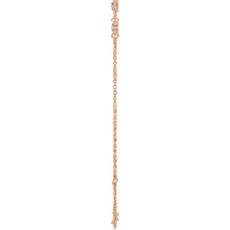 14K Rose Gold Natural Blue Zircon Bezel-Set 3-Stone 6 1/2-7 1/2" Bracelet
