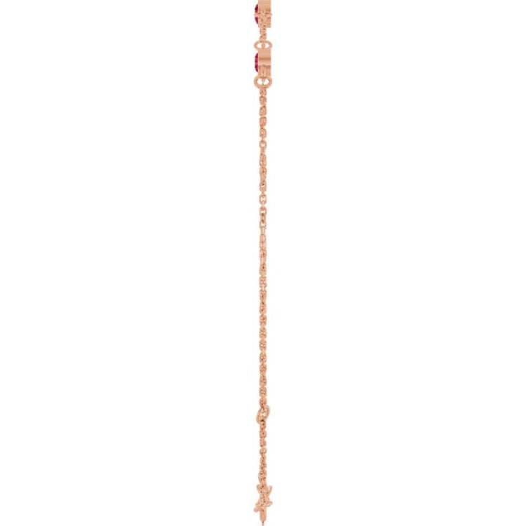 14K Rose Gold Natural Ruby Bezel-Set 3-Stone 6 1/2-7 1/2" Bracelet