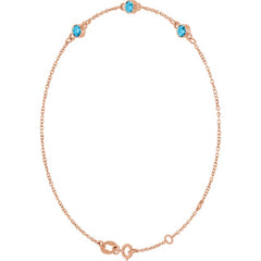 14K Rose Gold Natural Aquamarine Bezel-Set 3-Stone 6 1/2-7 1/2" Bracelet