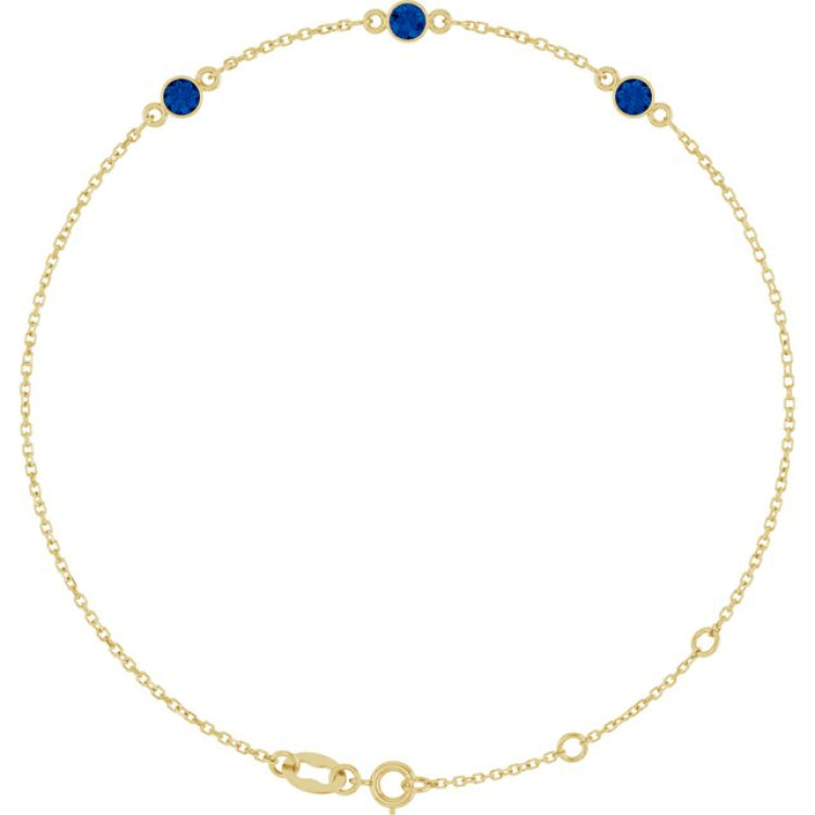 14K Yellow Gold Lab-Grown Blue Sapphire Bezel-Set 3-Stone 6 1/2-7 1/2" Bracelet