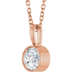 14K Rose Gold 1/2 CT Natural Diamond Bezel-Set Solitaire 16-18" Necklace