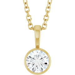 14K Yellow Gold 1/3 CT Lab-Grown Diamond Bezel-Set Solitaire 16-18" Necklace