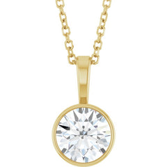 14K Yellow Gold 9/10 CT Lab-Grown Diamond Bezel-Set Solitaire 16-18" Necklace