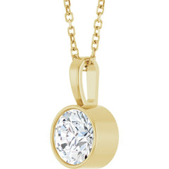 14K Yellow Gold 9/10 CT Lab-Grown Diamond Bezel-Set Solitaire 16-18" Necklace