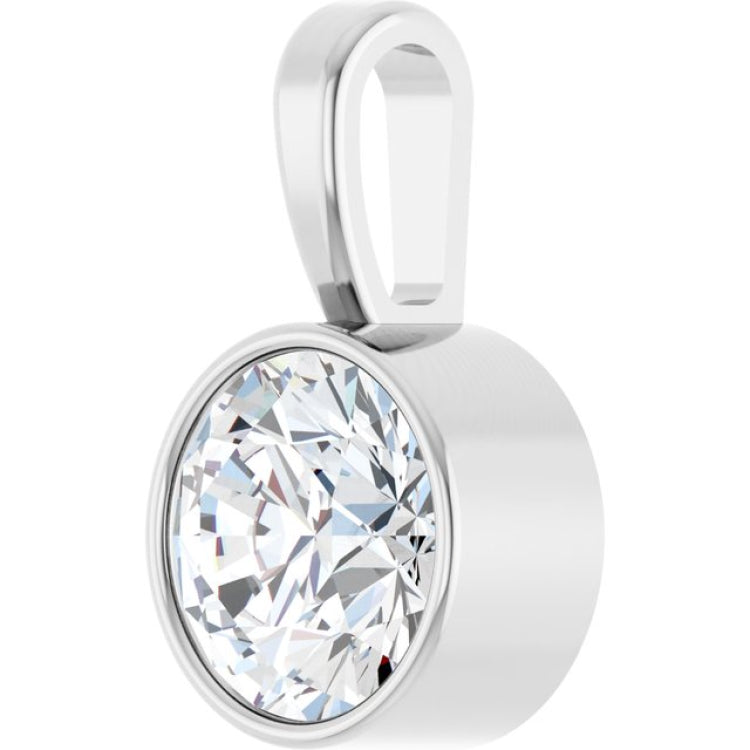 Sterling Silver 9/10 CT Natural Diamond Bezel-Set Solitaire Pendant
