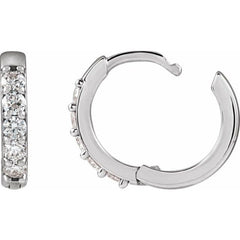 14K White Gold 1/4 CTW Natural Diamond Hinged 12.5 mm Hoop Earrings