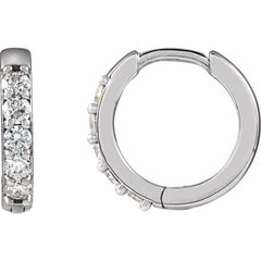 Sterling Silver 1/4 CTW Natural Diamond Hinged 12.5 mm Hoop Earrings