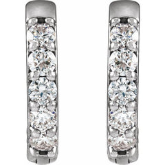 Sterling Silver 1/4 CTW Natural Diamond Hinged 12.5 mm Hoop Earrings