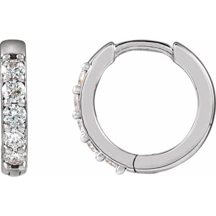 Platinum 1/4 CTW Natural Diamond Hinged 12.5 mm Hoop Earrings