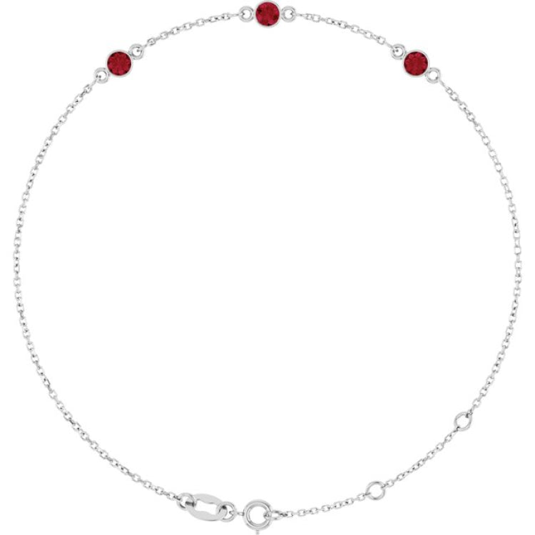 Sterling Silver Lab-Grown Ruby Bezel-Set 3-Stone 6 1/2-7 1/2" Bracelet