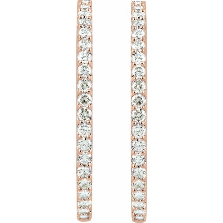 14K Rose Gold 5 CTW Natural Diamond Inside-Outside 41.5 mm Hinged Hoop Earrings