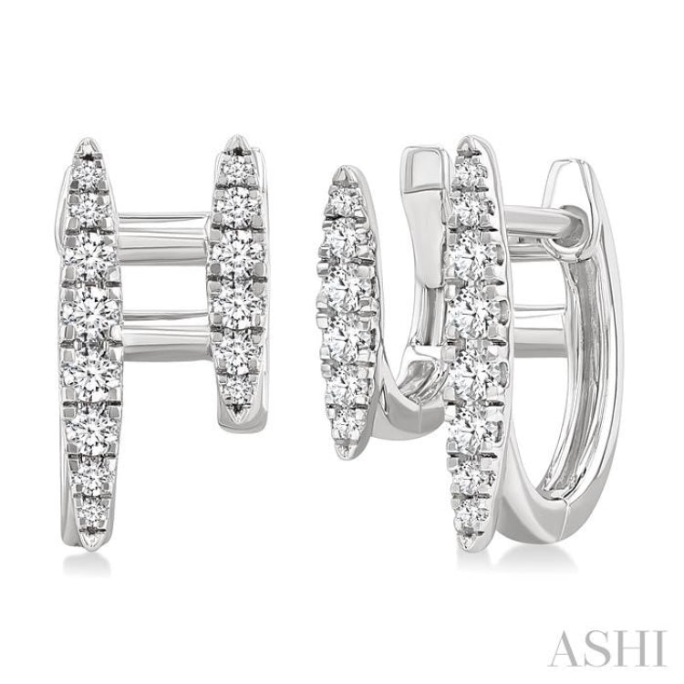 1/2 Ctw Petite Double Hoop Round Cut Diamond Fashion Huggies in 14K White Gold
