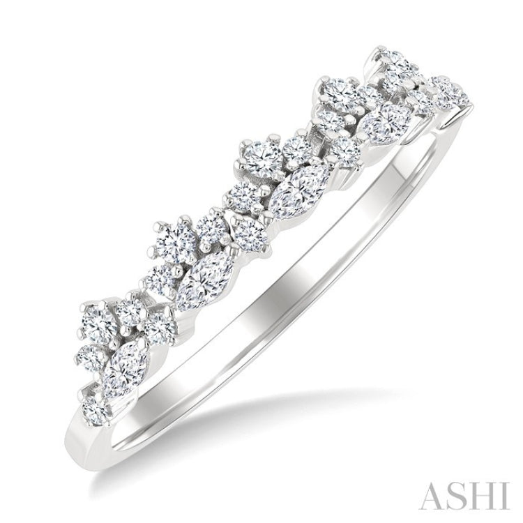 1/3 Ctw Marquise and Round Cut Diamond Trio Fashion Band in 10K White Gold