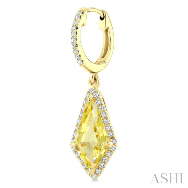 12X5 MM Evoque Gemstones Kite Shape Lemon Quartz and 1/3 Ctw Round Cut Diamond Semi-Precious Earrings in 10K Yellow Gold