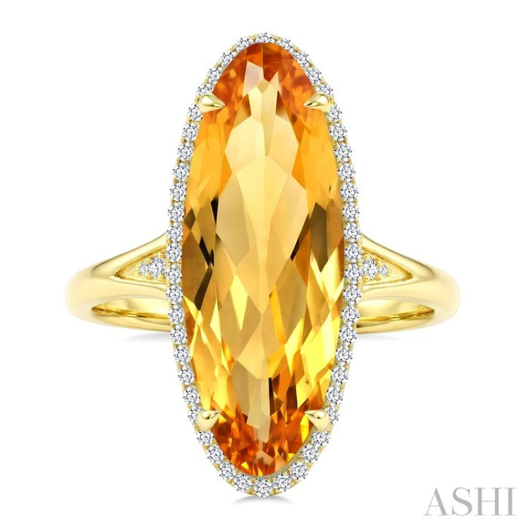 22X8 MM Evoque Gemstone Oval Shape Citrine and 1/5 Ctw Round Cut Diamond Semi-Precious Ring in 14K Yellow Gold