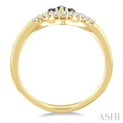 2.55X1.8 MM Octagon Shape Sapphire and 1/6 Ctw Chevron Round Cut Diamond Precious Ring in 14K Yellow Gold