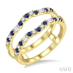 1.55 MM Round Shape Sapphire and 1/3 Ctw Baguette and Round Cut Diamond Precious Insert Ring in 14K Yellow Gold
