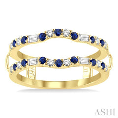 1.55 MM Round Shape Sapphire and 1/3 Ctw Baguette and Round Cut Diamond Precious Insert Ring in 14K Yellow Gold
