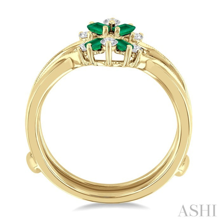 3X1.75 MM Baguette Cut Emerald and 1/6 Ctw Round Cut Diamond Precious Insert Ring in 14K Yellow Gold