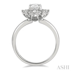 5/8 Ctw Oval Shape Oval, Baguette and Round Cut Diamond Semi-Mount Engagement Ring in 14K White Gold