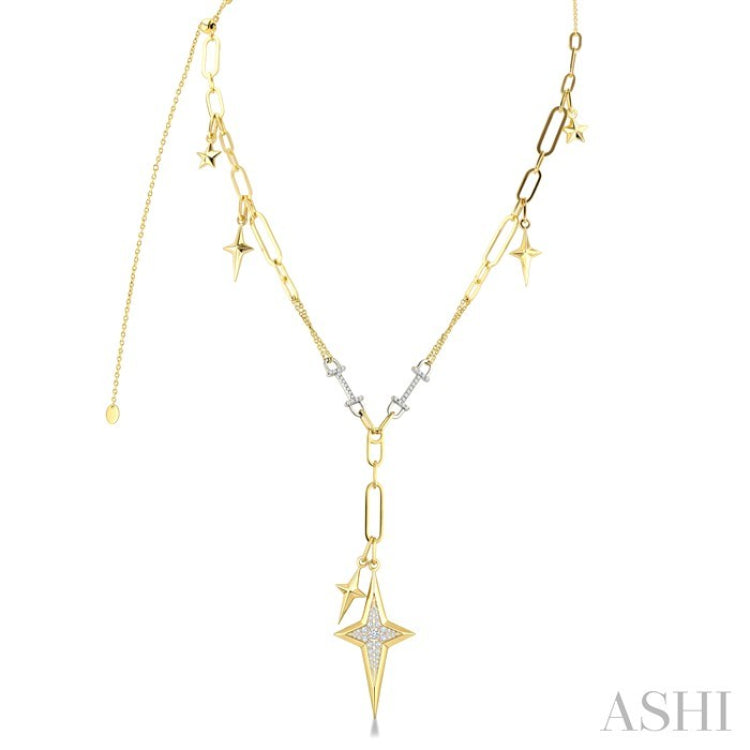 3/8 Ctw Star Shape Paperclip Round Cut Diamond Fashion Necklace in 14K Yellow and White Gold