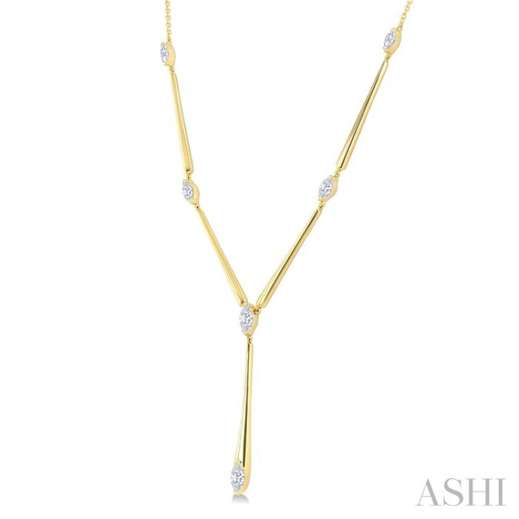 1 Ctw Marquise Cut Diamond Tapered Bar Necklace in 14K Yellow Gold