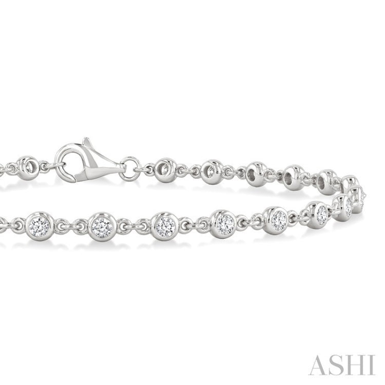 1 Ctw Bezel Set Round Cut Diamond Station Bracelet in 14K White Gold