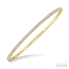 2 Ctw Round Cut Diamond Fullway Straight Flex Bangle in 14K Yellow Gold