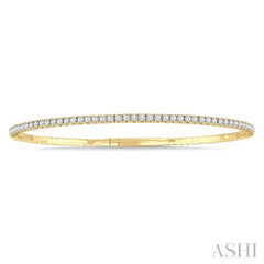 2 Ctw Round Cut Diamond Fullway Straight Flex Bangle in 14K Yellow Gold