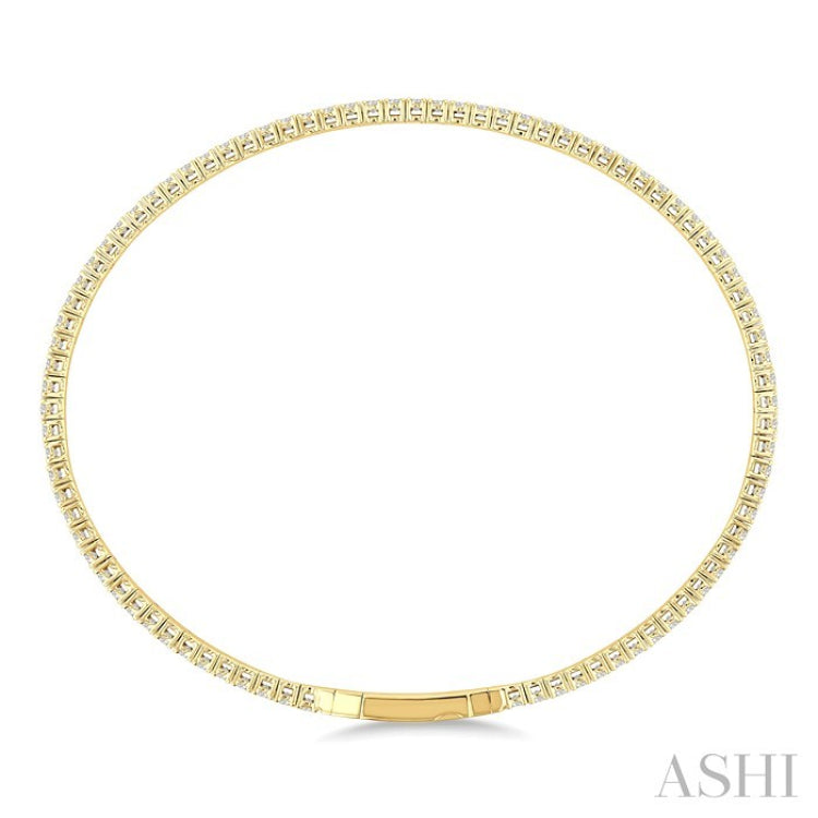 2 Ctw Round Cut Diamond Fullway Straight Flex Bangle in 14K Yellow Gold