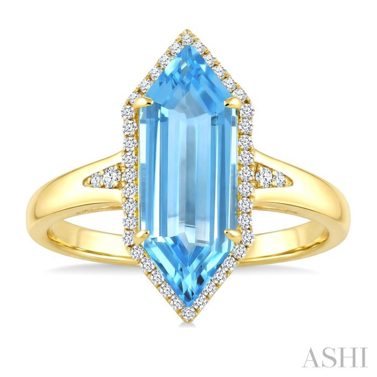 16X6 MM Evoque Gemstones Hexagon Shape Blue Topaz and 1/5 Ctw Round Cut Diamond Semi-Precious Ring in 10K Yellow Gold