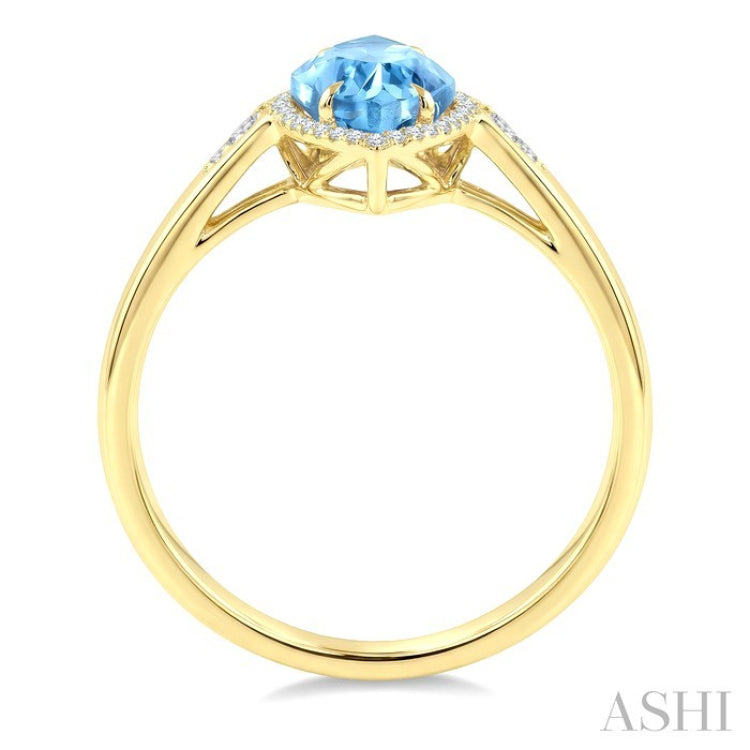 16X7 MM Evoque Gemstones Marquise Shape Blue Topaz and 1/6 Ctw Round Cut Diamond Semi-Precious Ring in 10K Yellow Gold
