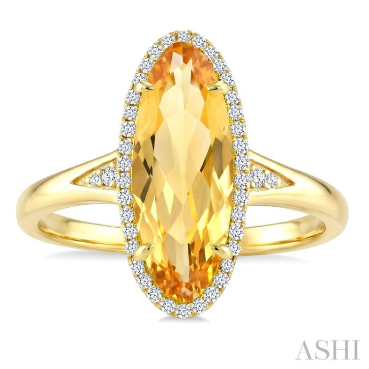 16X6 MM Evoque Gemstone Oval Shape Citrine and 1/6 Ctw Round Cut Diamond Semi-Precious Ring in 10K Yellow Gold