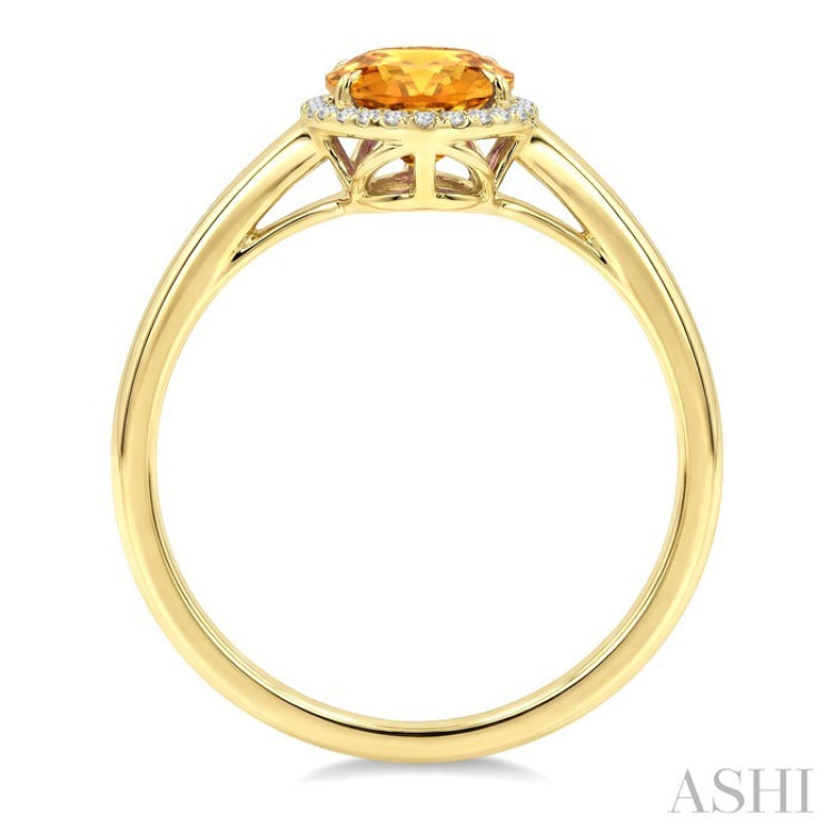 16X6 MM Evoque Gemstone Oval Shape Citrine and 1/6 Ctw Round Cut Diamond Semi-Precious Ring in 10K Yellow Gold