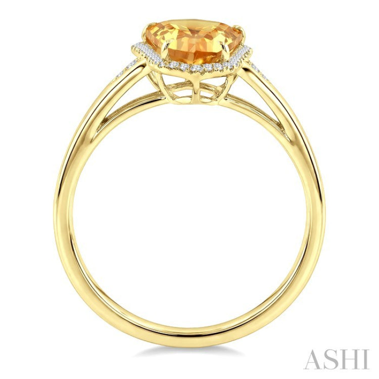 16X7 MM Evoque Gemstone Shield Shape Citrine and 1/6 Ctw Round Cut Diamond Semi-Precious Ring in 10K Yellow Gold