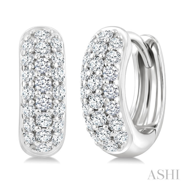 1/3 Ctw Triple Row Round Cut Diamond Huggie Earrings in 10K White Gold