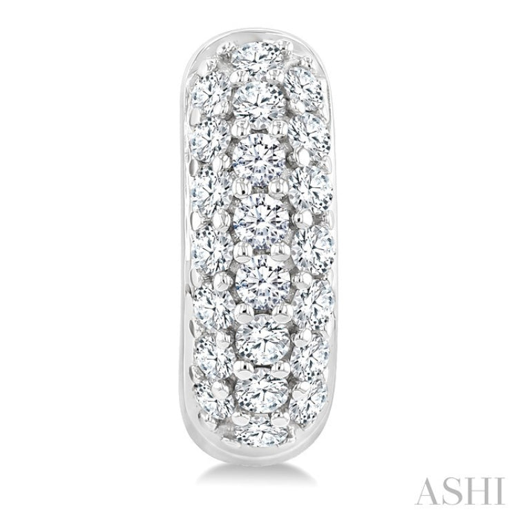 1/3 Ctw Triple Row Round Cut Diamond Huggie Earrings in 10K White Gold